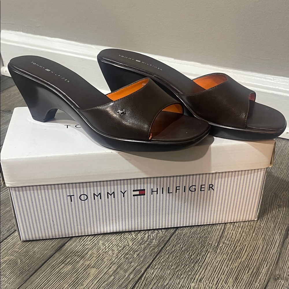 Tommy Hilfiger Dark Brown Wedge Mules